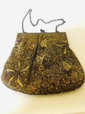 NWOT Embellished Sequined Evening Bag in Gold and Brown